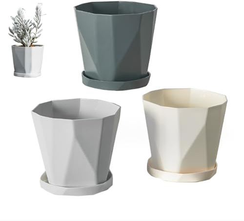 JPORSHU Plant Pots 12CM 3 Pack Indoor Plastic Flower Pots，with Drainage Holes and Saucers Plastic Flower Pot Set Indoor Outdoor for (small)