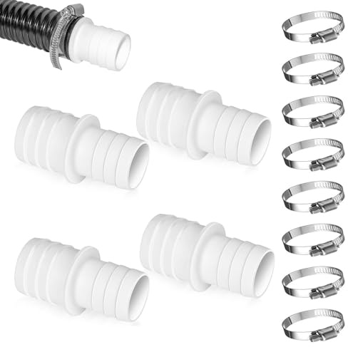 Pool Schlauchverbinder, 4 Stück Poolschlauch Verbinder, Schlauchadapter 32mm auf 38mm Ø Set mit 8 Schlauchschellen Poolschlauch Adapter Poolschlauch schlauchverbinder für Pool Garte(Weiß)