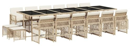 vidaXL Garten Essgruppe 17-TLG., Gartenmöbel Set mit Kissen, Gartengarnitur Tisch 12 Stühle 4 Hcoker, Sitzgruppe Sitzgarnitur, Beige Poly Rattan