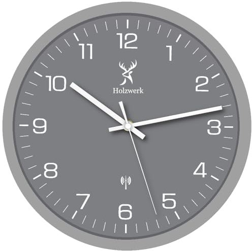 Holzwerk Friedberg Radio-Controlled Natural Wood Wall Clock Wooden Clock Vintage Radio Controlled Clock Silent Movement without Ticking Noises Beech Brown Grey White Silent Made of Handmade Solid Wood