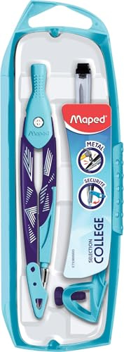Maped Arctic Vibes - Estuche de Compás Open de 3 Piezas, Compás de Mina con Adaptador Universal (Anillo) y Tubo de Minas de Repuesto, Diseño de Escamas Metalizadas, Material Escolar de Precisión