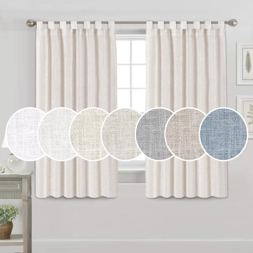 PrinceDeco Linen Semi Sheer Curtains for Living Room, 52x63 inch, Natural