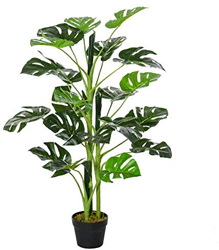 Outsunny Planta Artificial 100 cm Monstera Artificial Árbol Artificial con 21 Hojas y Maceta para Decoración Hogar Oficina Salón Verde