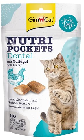 GimCat Nutri Pockets Dental - Knuspriger Katzensnack mit cremiger Füllung und funktionalen Inhaltsstoffen - 1 Beutel (1 x 60 g)