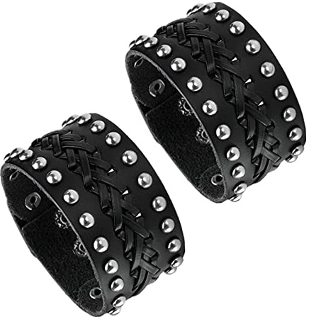 MILAKOO Punk Gothic Herren PU Leder Armband Manschette Armreif Braun schwarz Set