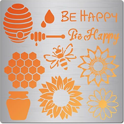 GORGECRAFT 6.3 Honigwaben-Metallschablone Sonnenblume Honigglas Sechseck-Schablonen Wiederverwendbare Schablone Für Holzbrennen Malerei Wand Leinwand Möbel Brandmalerei Gravur Handwerk Heimdekoration