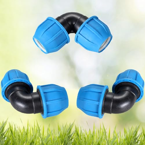 3 Pezzi Raccordi a Compressione in Plastica, Gomito Tubo PE 90°, Connessione Rapida Blu PP per Acqua (25mm*25mm)