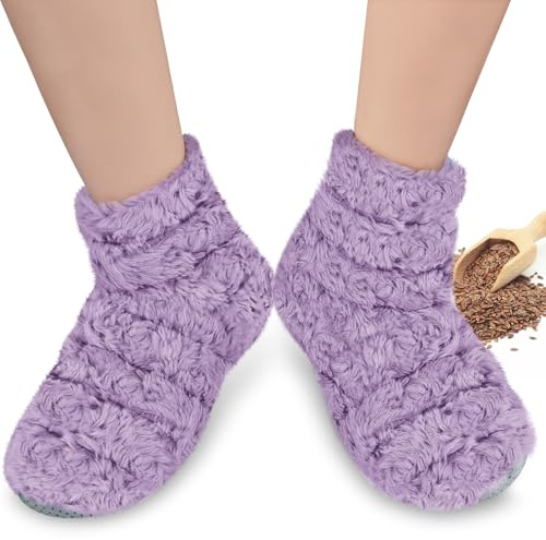 REVIX Microwavable Booties and Hot Feet Warmers for Women & Men, Heated Foot Warmer with Flaxseed Moist Heat Therapy for Cold Feet, Purple, L