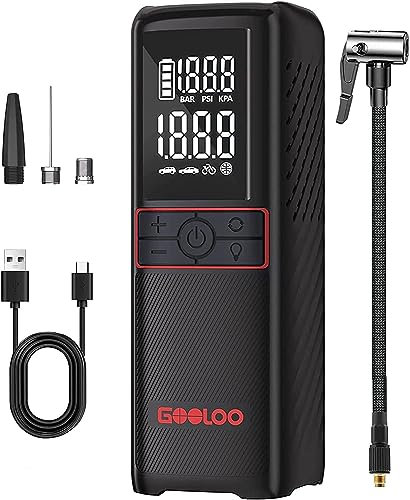 GOOLOO GT160 Cordless Tyre Inflator Air Compressor, 160PSI Car Tyre Pump, 7500mAh Battery Car Tyre Inflator Air Pump adaptors for car, Motorbike, Bike, Ball and inflatables