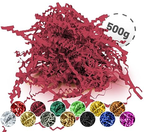 Förpackningwelt Fyllningsmaterial 100 g | Strimlat papper för presentlådor och paket | Tillverkad i Tyskland | dekoration och skydd | förpackningsmaterial och tillbehör för presenter | Bordeaux