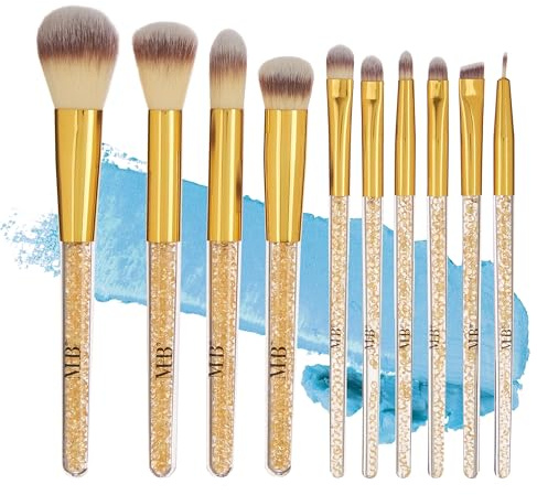 Expressions 10pc Pro Makeup Brush Set w/Sparkling Gemstones in Pink- 10 Quality Soft Bristle Makeup Brushes For Everyday Use - Professional Makeup Brushes & Tools