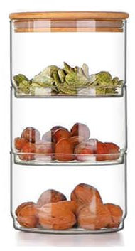 Glassp Eicher Gläser, 3-stufiger Dekorativer Runder Glas Vorrats Behälter mit Deckel, Stapelbarer Runder Glas Vorrats Behälter, Abgestufte Snacks und Trockenobst-Organizer(3-stufig)