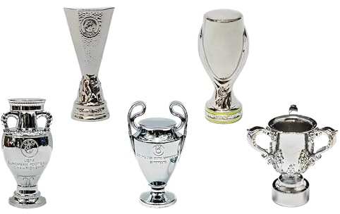 Haodagess Mini Trofeo da Calcio,Materiale Completamente in Metallo Modello Trofeo della Lega di Calcio Ornamenti Regalo per I Fan,Set da Cinque Pezzi,A