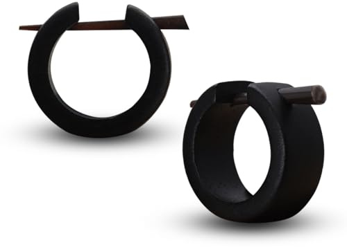 Soul-Cats Kleine zarte Holzohrringe mit natürlichem Horn Handgefertigte Holzcreolen Unikat Naturholz schwarz braun, Modell 2
