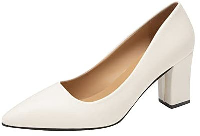 Generico Skor med klack dam bekväma klassiska pumps Mary Jane stängd tå sandaler med klack slingback stil kontorsskor höga klackar bröllop brud klädskor, Vit, 37 EU