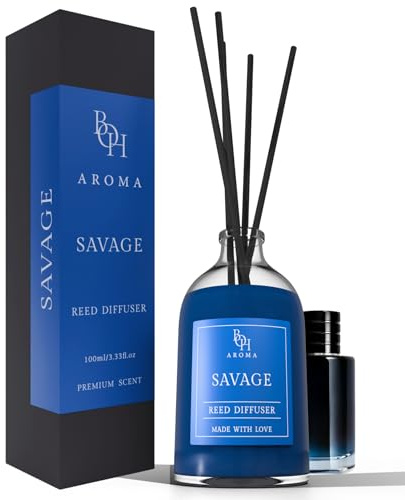 Savage atmosfär doft | Reed diffusor med 5 doftpinnar | 100 ml | luftfräschare med doftpinnar för lägenheten | diffusor med pinnar | rumsdoft inspirerad av