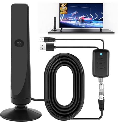 2025 Upgraded Indoor TV Aerial 1080P 4K HD Digital Antenna with Signal Booster for Smart TV High Gain Indoor Outdoor Aerial with Strong Signal UK for 280 Miles Wavemax Antenna 9.8ft Cable 4G 360°