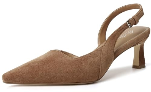 Mostrin Brown Suede Kitten Slingback Heels for Women Low Pointed Closed Toe Heels Women's Pumps Shoes Dressy for Office Work Party Size 8