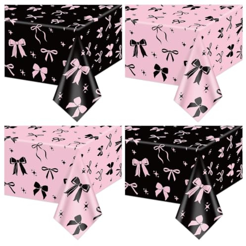 4 PEZZI Tovaglie con Fiocchi 51 X 86 Pollici, Rosa e Nero, Decorazione di compleanno civettuola Decorazione di compleanno baby shower, Fiocchi, accessori per feste