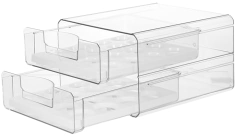 Transparente Eierfachschublade für Kühlschrank, 32 Eier, Kunststoff | Doppellagig mit 2 Schubladen und Fächern, Stapelbar, Anti Slip und Sicher für Küche