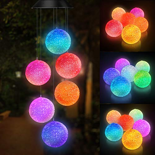 Carillon éolien Solaire avec Boule de Cristal Solaire à Changement de Couleur, Carillon éolien étanche à énergie Solaire pour Jardin, lumières solaires à Suspendre Romantique pour terrasse, Cour,