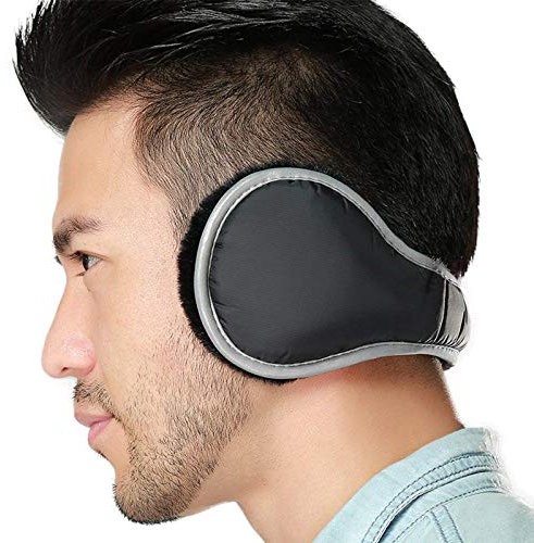 Kedofe Ear Warmers Waterproof Unisex Adjustable Fleece Earmuffs for Men Women Winter Ear Muffs with Reflective Stripe (Black)