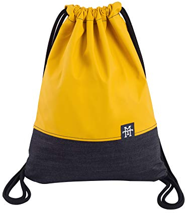 Manufaktur13 Denim Sports Bags - Jeans Turnbeutel, Rucksack in Senfgelb, Gym Bag in kultiger Farbe, Sportbeutel, Beutel Tasche (M13) (Mustard)