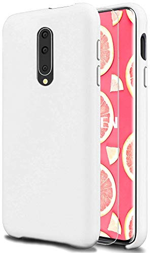 Feyten Funda para OnePlus 7 Pro [Cristal Vidrio Templado],Slim Líquido de Silicona Gel Carcasa Anti-Rasguño Protectora Caso (Blanco)