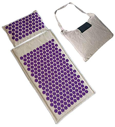 Set de Esterilla Acupresion, Kit de Masaje Esterilla Yoga,Alfombra de Acupresión Bienestar Hecha de Fibra de Coco Rrgánica y Lino de Algodón Completa Masaje de Acupuntura Para Aliviar el Dolor,Púrpura