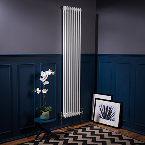 Warmehaus Traditional White 2 Column Vertical Radiator 1800x380mm | Victorian Radiator, Radiators Wall Mounted Central Heating, Designer Double Column Radiator, Bathroom Kitchen Slim Radiator