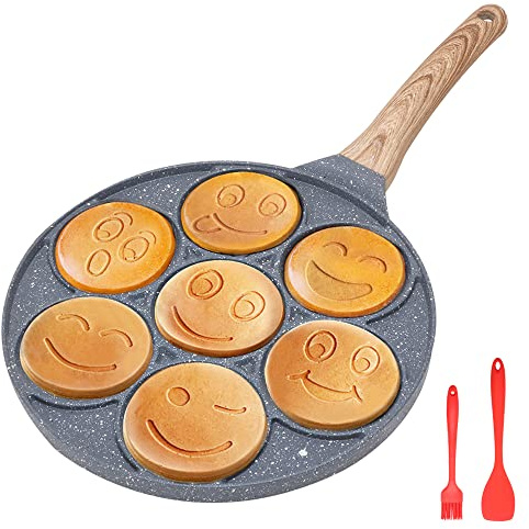 Bobikuke Pancake Pan Induction - Nonstick 10 Inch Pancake Maker 7-Cup Blini Pan Silver Dollar Pancake Pan for Kids