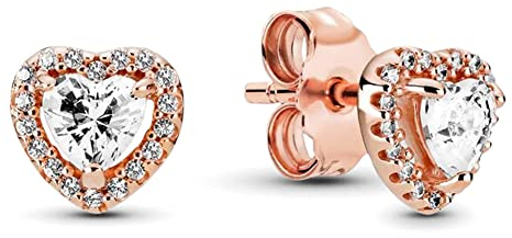 Pandora Timeless Women's 14k Rose Gold-Plated Sparkling Elevated Heart Stud Earrings, No Box