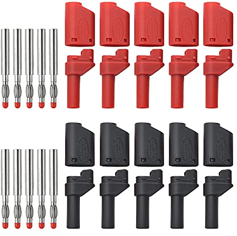 WMYCONGCONG 10 PCS Safety Fully Insulated 4mm Banana Plugs DIY Wire Solder Male Stackable Connectors with Jack Socket Adapters for Multimeter Test Leads Ends Probes