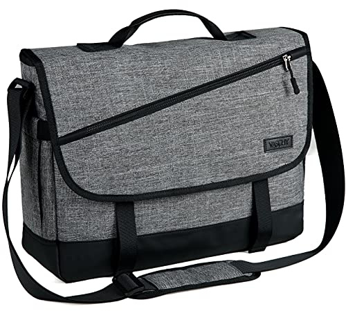 VASCHY Bolso Hombre Bandolera Grande, Bolso Mensajero Hombre Ligero Bolsa Portatil 17 Pulgadas Resistente al Agua con Compartimiento Laptop para Trabajo Negocio Viaje, Gris-17