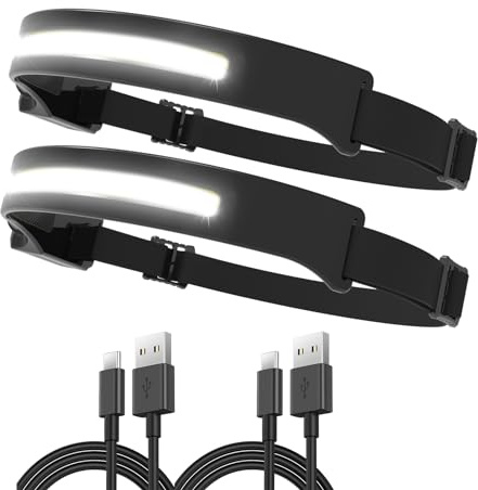 Vokida Torcia frontale LED Lampada Frontale campeggio COB XPE LED Super Bright 350 Lumen Faro a induzione 5 Mdoes Lampada de testa impermeabile per pesca, corsa, escursionismo