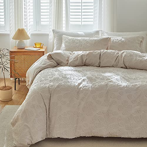 GETIYA Romantisch Bettwäsche 220x240 Herren Damen Bettbezug Blumen Blümchen Muster Beige Aesthetic Getuftet Microfaser Doppelbett Deckenbezug mit 2 Kissenbezug 80x80