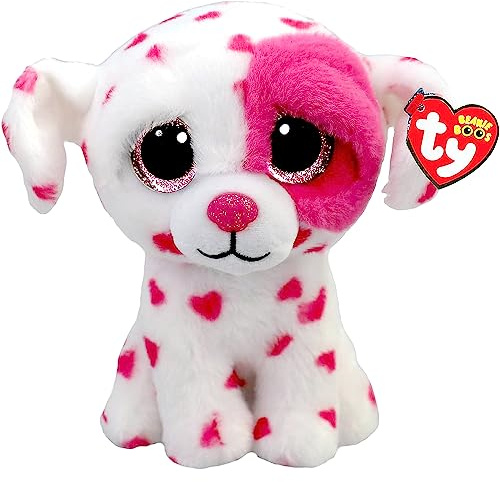 Ty - White Valentine Dog Beanie Boo's, Plüschtier, schön, der Hund, 15 cm, TY36539, TY36539, Weiß, Rosa, Small