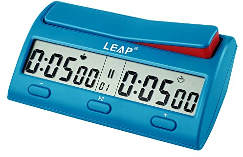 LEAP Schachuhr Digitaler Schachzeitmesser mit 7 Typ 38 Modi für die Zeiteinstellung Einschließlich Einzeln oder mehrfach Zeitraum Countdown oder Zeitfunktionen Blau