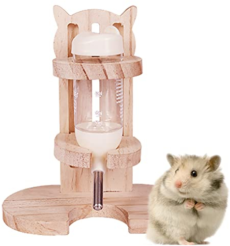 Hamster Trinkflasche mit Ständer,Einstellbar Holz Hamster Wasserspender,Ständer Hamster Nippeltränke mit Basis,80 ml Kleintiertränke,für Meerschweinchen, Hasen Chinchilla, Ratten, Frettchen (Set 1)