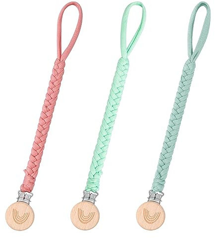 Fascetta ciuccio per neonato, 3 pezzi, per ragazzi e ragazze, attacco per ciuccio in cotone, ciuccio in legno, adattatore per ciuccio, clip di fissaggio, catena per ciuccio, 3+ mesi in cotone per