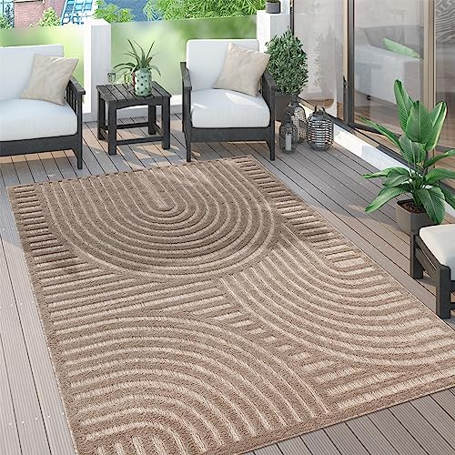 Paco Home Outdoor Teppich wetterfest & langlebig Moderne Boho-Designs mit 3D-Effekt Skandi-Look UV-beständig & robust für Balkon, Garten, Wohnzimmer & Küche, Grösse:80x150 cm, Farbe:Beige 4