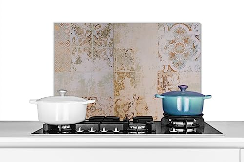 KitchenYeah© Küchenrückwand Platte Spritzschutz Küche Deko Aluminium Platte | 60x40 cm - Wandschutz Küchen Zubehör WandverkleidungFliesen - Vintage - Braun - Antik