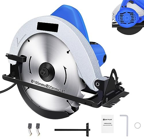 Scie circulaire électrique 900 W, 5000 tr/min, coupe chanfrein réglable à 45 °, interrupteur de sécurité, boîtier de lame en aluminium avec règle de guidage et lame de scie