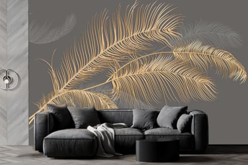 Carta da parati panoramica in seta, 500 x 280 cm, grande piuma dorata, grandi murali, poster per soggiorno, camera da letto, per bambini, studio decorazione