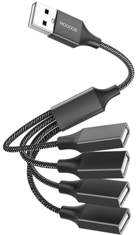 MOGOOD 4-in-1 USB Splitter Cable - Multi-Socket Hub Adapter With 4 Female Ports - Power Extension Cord for PC/Car/Laptop/U Disk/TV