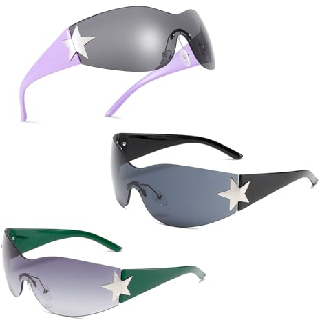 Ruikdly Schnelle Brille Rave Y2k Sonnenbrille UV400 Schutzbrille Sunglasses Vintage Schild-Wickel-Sonnenbrille Sport Sonnenbrille für Herren Damen Radfahren Laufen Golf Angeln Reisebrille