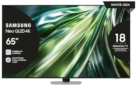 SAMSUNG TV QE65QN94DATXZT Neo QLED 4K Mini LED, Smart TV 65 Processore NQ4 AI Gen2, Neo Slim, DVBT-2, Q-Symphony & Dolby Atmos, Integrato con Alexa, Carbon Silver 2024