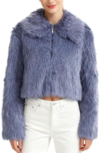 Amazhiyu Manteau en fausse fourrure pour femme, veste d’hiver à manches longues col rond avec fermeture éclair - Manteau d’hiver douillet et chaud, violet, S