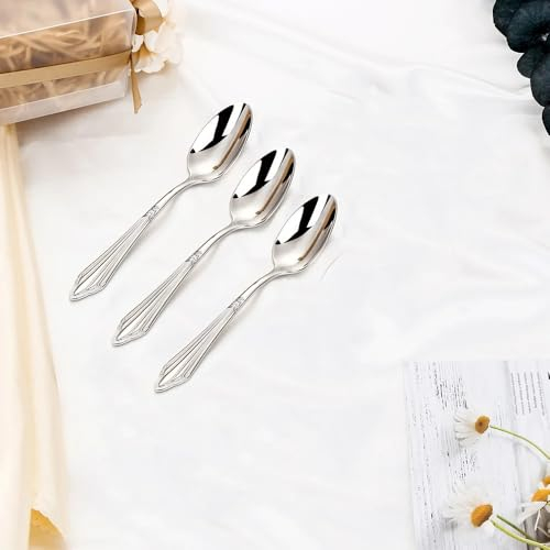 Juego de 3 cucharas de café de acero inoxidable 18-10 chapadas en oro de 5.5 pulgadas, 3/4/5/6 piezas, aptas para lavavajillas, plata brillante, para postre, espresso, té, 3 piezas, color plateado