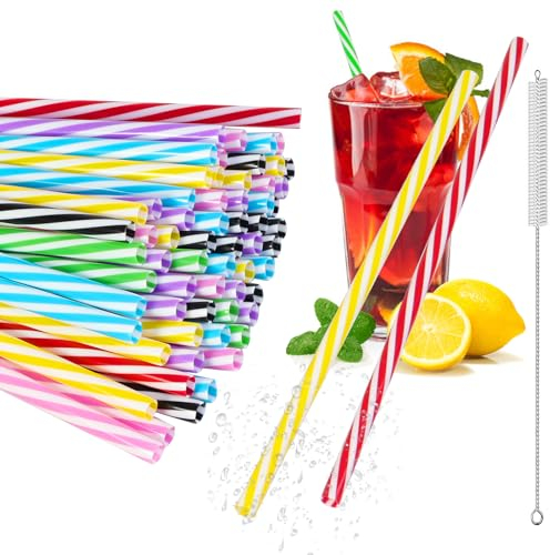 50pcs Reusable Plastic Straws,Drinking Straws with Cleaning Brush,Dishwasher Safe,Straws Drinking Plastic for Family Bars Cafes Restaurants BBQ Parties Celebrations